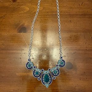 Reversible faux turquoise and silver necklace